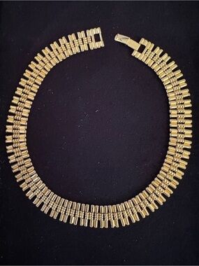 Monet Vintage Gold-Tone Ribbed Collar Necklace - Egyptian Revival Styled Jewelry